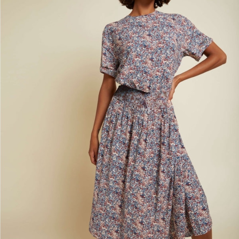Martine Knit Midi Dress Multicolor Floral Drop Waist Dress LG